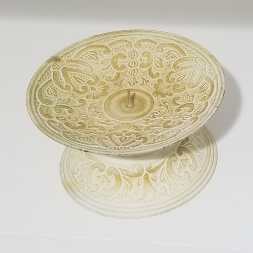 Metal Cream Embossed Candle Holder April Cornell Handicrafts Y2K Vintage 1999